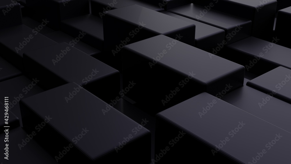 Wall mural futuristic, high tech, dark background, with a square block structure. wall texture with a 3d cube t