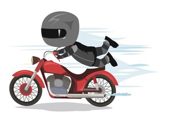 Funny stupid motorcyclist. Clumsy crazy. Flat cartoon style. Isolated illustration on a white background. Vector