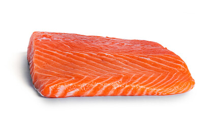 A piece of raw salmon isolated on a white background.