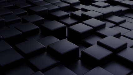 Futuristic, High Tech, dark background, with a square block structure. Wall texture with a 3D cube tile pattern. 3D render