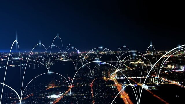 smart Connected city skyline. Futuristic network concept, city Technology.