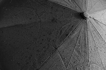 Texture of a black umbrella with water drops