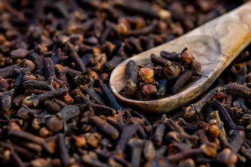 Macro photography of Cloves are the aromatic flower buds of a tree in the family Myrtaceae, Syzygium aromaticum.