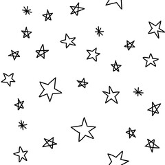 Hand drawn stars seamless pattern. Monochrome texture background of star doodle illustrations.