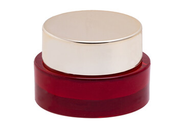 Closeup of an cosmetic jar of rose concealer cream, makeup foundation, moisturising cream for the face or an other beauty or make-up product isolated on a white background. Space for label.