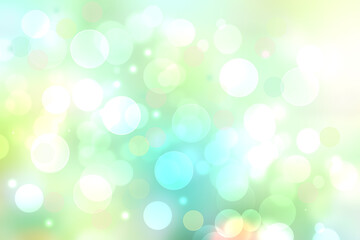 Abstract blurred vivid spring summer light delicate pastel blue light green bokeh background texture with bright soft color circles and bokeh lights. Card concept. Beautiful backdrop illustration.