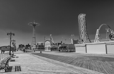 NEW YORK CITY - OCTOBER 2015: Coney Island Luna Park promenade on a beautiful autumn day