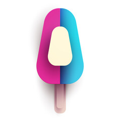 Cartoon ice cream in modern geometric paper cut style. Minimalistic colorful design element isolated on white background. Vector illustration.