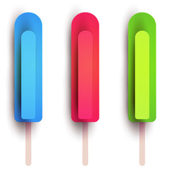 Cartoon ice cream in modern geometric paper cut style. Minimalistic colorful design element isolated on white background. Vector illustration.