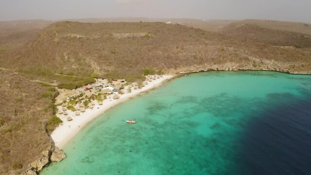 aerial image with drone on Cas Abao Beach in Curaçao Caribbean