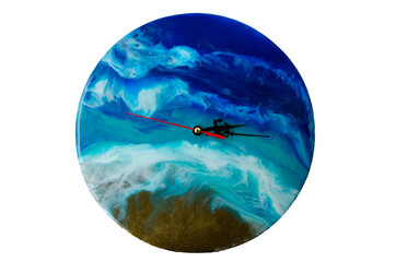 Epoxy resin art. Imitation of the sea. Sea foam. Modern trendy hobby. Macro photo. Decorated in a...