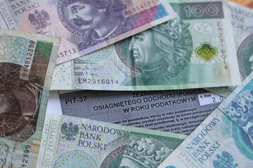 Pit-37, Polish taxes, annual settlement, Polish banknote.