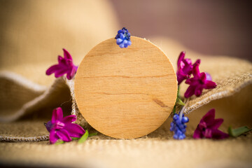 beautiful bouquet of spring flowers on coarse burlap