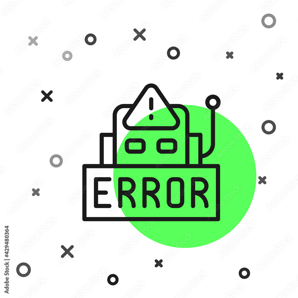 Poster black line error in the operation program of the robot icon isolated on white background. a broken c
