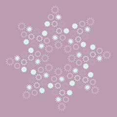 Star shaped abstract ornament with white suns on a pastel dusty violet background. Vector, eps 10