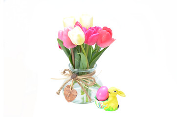 easter bouquet with tulips, tulip bouquet and hare