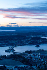 Steinsfjorden, a branch of Lake Tyrifjorden located in Buskerud, Norway. View from Kongens Utsikt (Royal View) at Krokkleiva