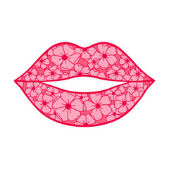 Vector lips, Floral female lips icon. Layered cutting file, Lips print for T-shirt, lipstick advertising, etc.