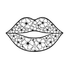 Vector lips, Floral female lips icon. Lips print for T-shirt, lipstick advertising, etc.