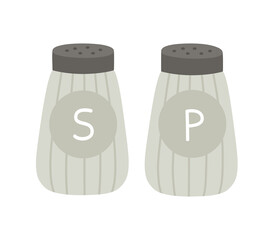 Vector illustration of salt, and pepper shaker,  isolated on white. Hand-drawn illustration in flat style. Suitable for illustrating cooking, recipes, healthy eating.