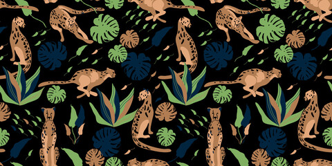 pattern with cheetah and tropical leaves © Veta Poli