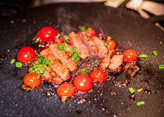 grilled steak with vegetables