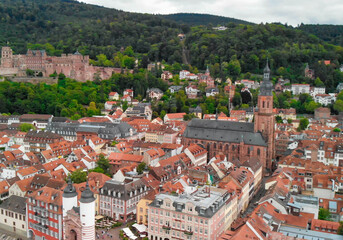 Fototapeta na wymiar Aerial view of Heidelberg medieval skyline from drone, Germany