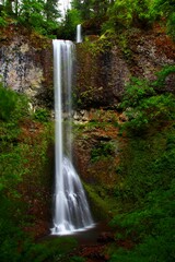 Double falls in silver falls state park in Oregon during early spring