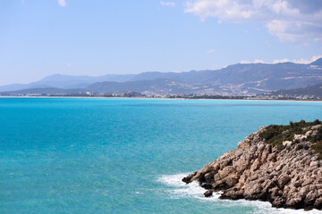 Naklejka premium view of the azure mediterranean sea and mountains near Demre in Turkey