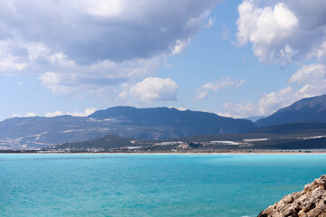 view of the azure mediterranean sea and mountains near Demre in Turkey