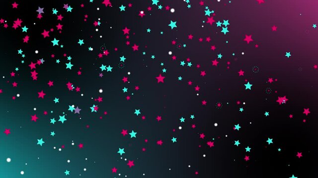 Tiktok style randomly flying stars. Social network color scheme. Ukraine April 21, Dnipro, 2021