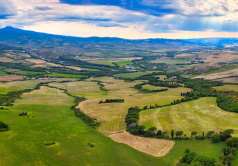 Obraz premium Aerial view of Tuscany Hills in spring season from drone