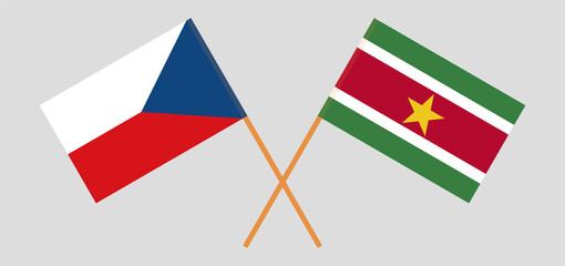 Crossed flags of Czech Republic and Suriname. Official colors. Correct proportion