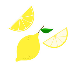Whole lemon and slices. Isolated on a white background. Vector illustration