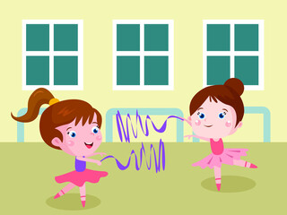 Girls practicing ballet cartoon 2d vector concept for banner, website, illustration, landing page, flyer, etc.