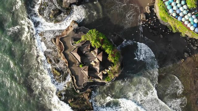 Drone Footage of the Tanah Lot Temple in Bali, Indonesia