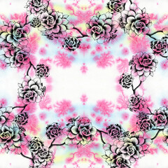 Succulent. Decorative graphic composition on the background of watercolor. Seamless pattern. Abstract background image. Use printed materials, signs, items, websites, maps, posters, postcards.