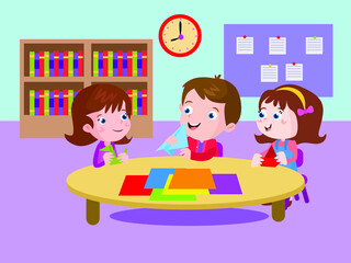 Happy children play origami cartoon 2d vector concept for banner, website, illustration, landing page, flyer, etc.