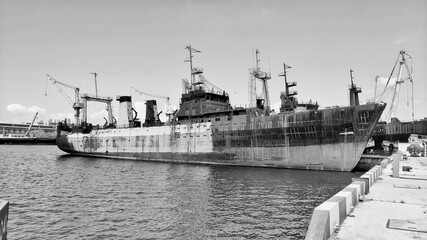 Old rusty USSR ship on Black Sea Shipyard Nikolaev Ukraine 2021