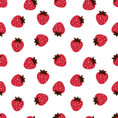 Strawberry berry on a white background for printing on fabric, textiles, pillows. Modern cute childish seamless print. 