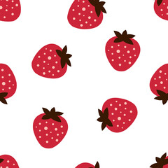 Strawberry berry on a white background for printing on fabric, textiles, pillows. Modern cute childish seamless print. 