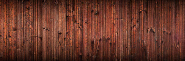creative grunge background from old wooden lacquered rustic lining. wide panoramic view with vertical stripes for backdrops or decoration