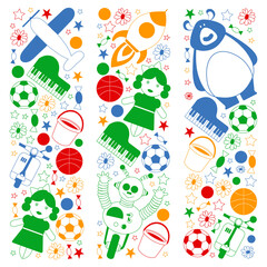 Kindergarten pattern with little children and toys. Creativity and imagination.