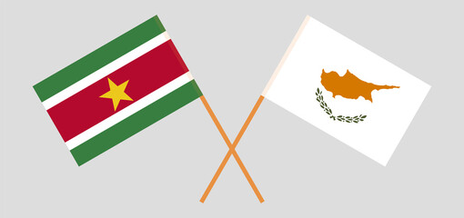 Crossed flags of Suriname and Cyprus. Official colors. Correct proportion