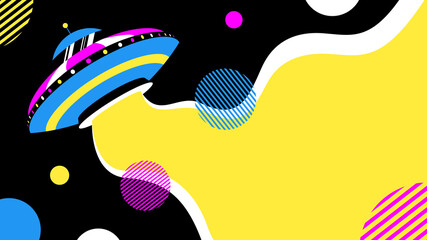 UFO is flying in outer space, banner with copy space. World UFO Day. Vector stock illustration.  © Svetlana