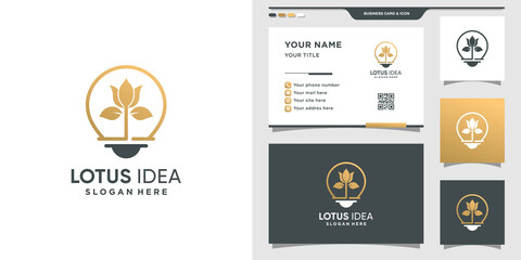 Lotus flower logo with bulb style and creative concept. Elegant rose logo and business card design Premium Vector