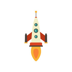 Cartoon rocket space ship take off, isolated vector illustration. Simple retro spaceship icon