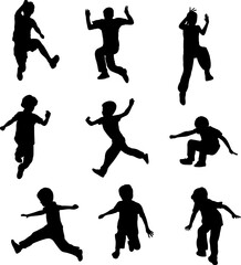 Silhouettes of children jumping - vector
