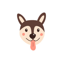 Dog s face. Vector illustration of funny cartoon pet in trendy flat style. Isolated on white
