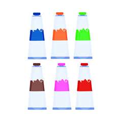 set of art paints in a tube of different colors, paints for painting pictures. Vector illustration on a white background